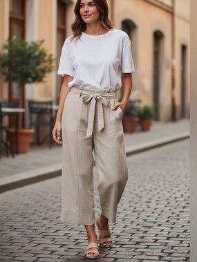 Joie Linen Blend Wide Leg Crop Pants
